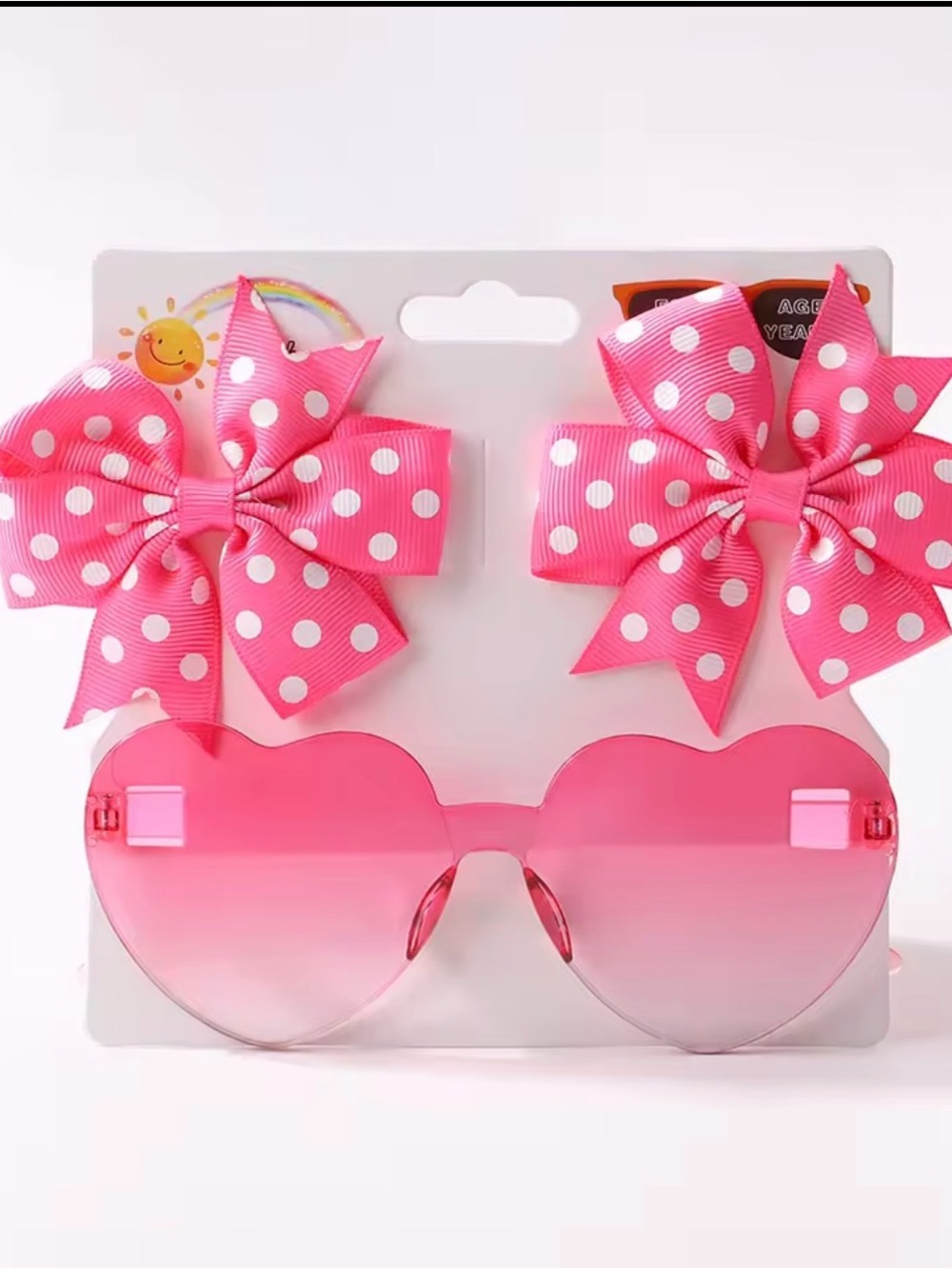 2 pièce Pink Polka Dot Bow Hair Clips with Pink Heart Sunglasses